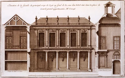 ジャックフランソワブロンデル作の「建築フランソワーズ」（1727年）のパリのルイルグラン広場のムッシュクロザの家の一部のファサード